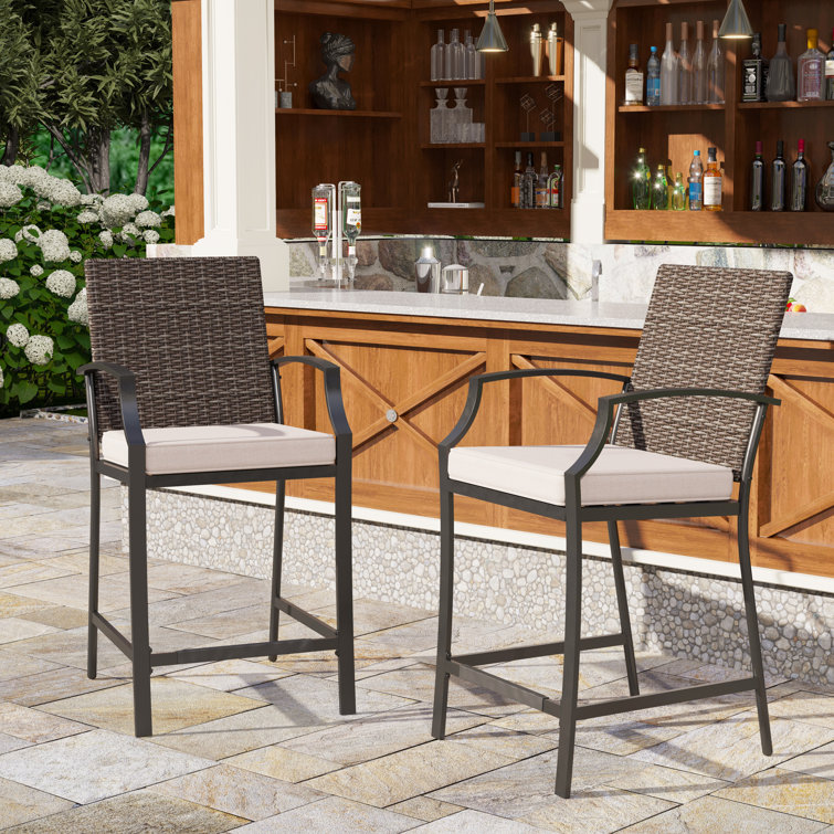 Lark Manor Alyne 29" Patio Bar Stool with Cushion & Reviews Wayfair